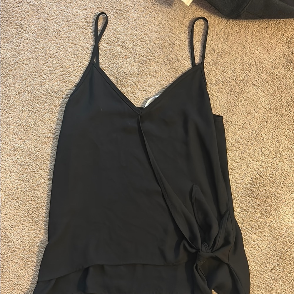 Black Asymmetrical Tie Front Camisole